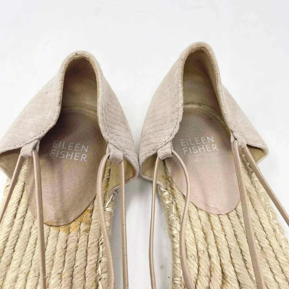 Eileen Fisher Lee D'Orsay Espadrille Flats Womens 10 Taupe Metallic Suede